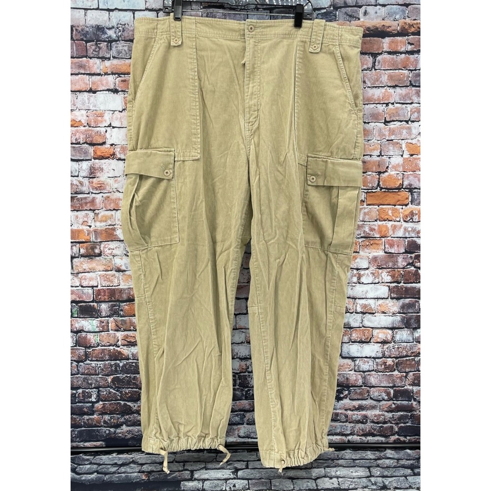 Timberland Corduroy Cargo Pants Mens 42 Tan Khaki Relaxed Fit Drawstring Hem